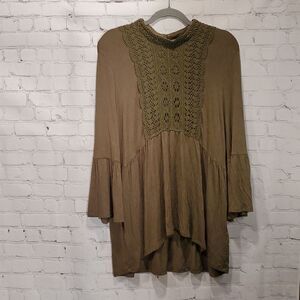 John Paul Richard olive green boho lace accent top